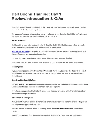 Dell Boomi Training: Day 1 Review/Introduction & Q/As