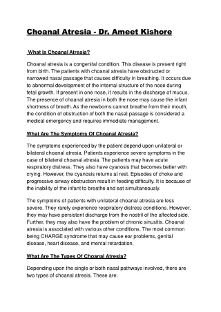 choanal atresia dr ameet kishore what is choanal