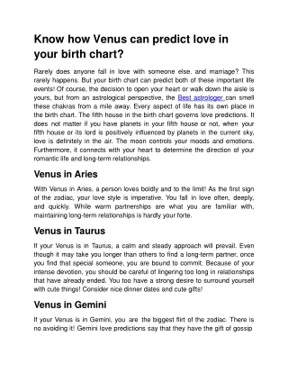 Know how Venus can predict love in your birth chart?