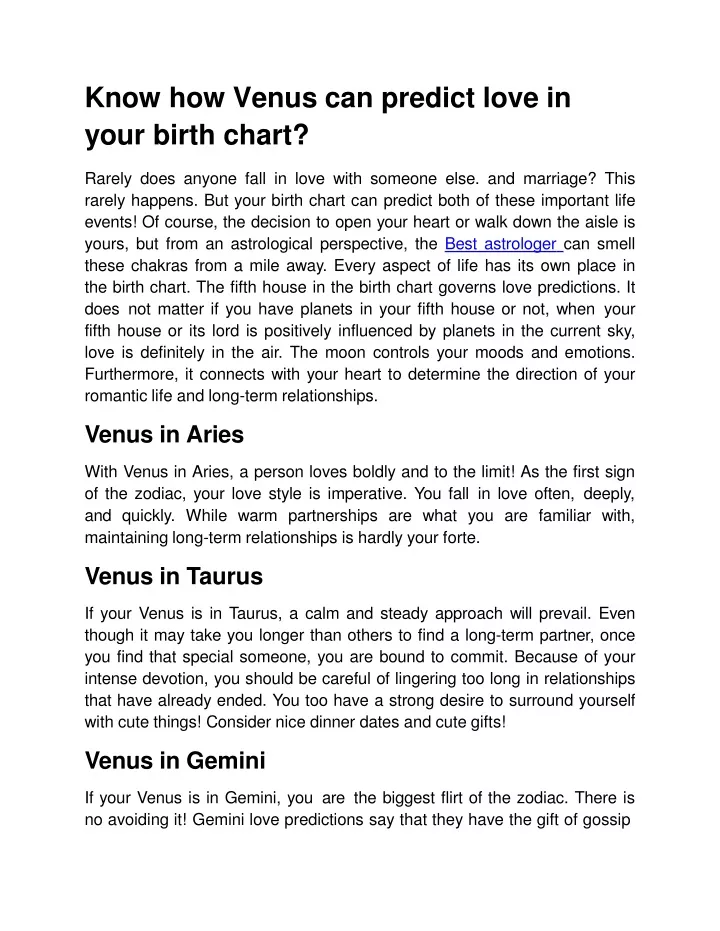 know how venus can predict love in your birth chart