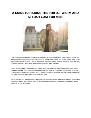A GUIDE TO PICKING THE PERFECT WARM AND STYLISH COAT FOR MEN