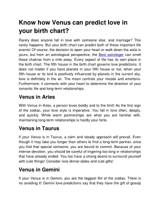 Know how Venus can predict love in your birth chart?