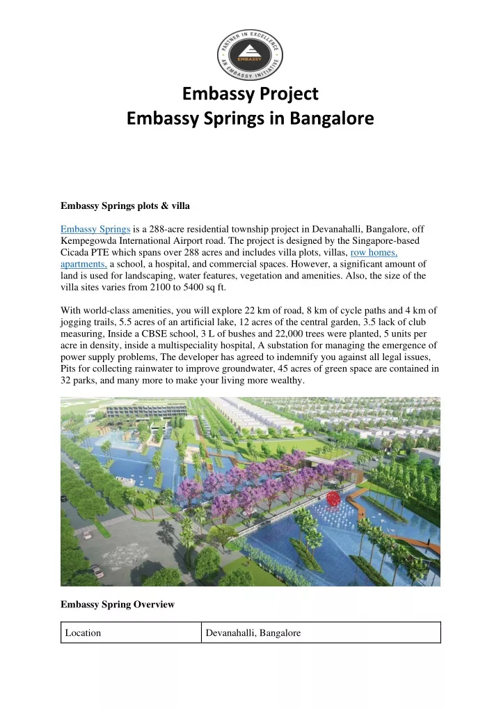 embassy project embassy springs in bangalore