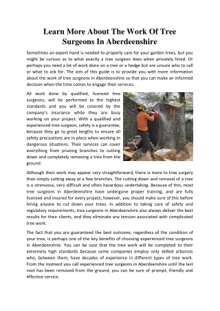 learn more about the work of tree surgeons