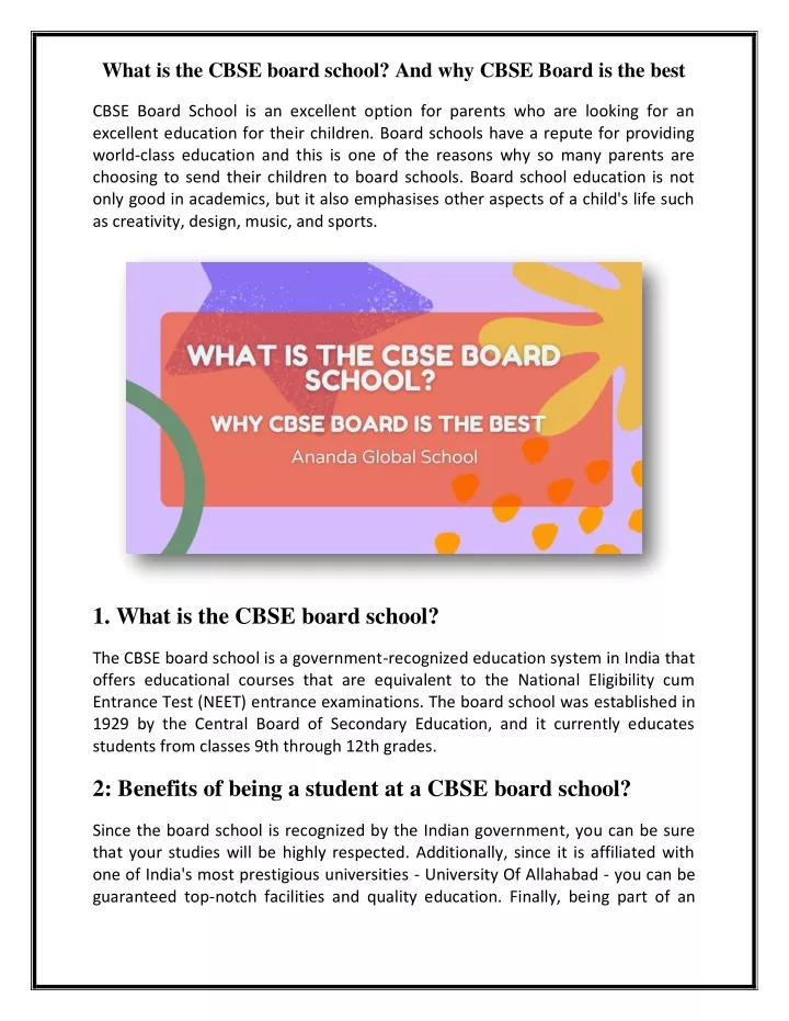 what is the cbse board school and why cbse board