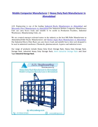 Mobile Compactor Manufacturer | Heavy Duty Rack Manufacturer in Ahmedabad