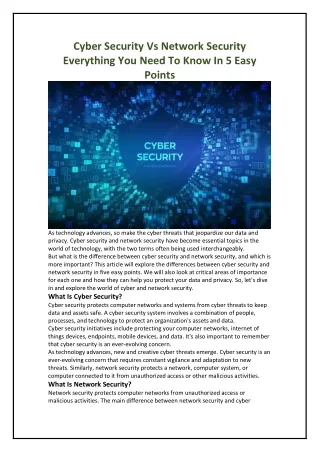 Cyber Security Vs Network Security Everything You Need to Know In 5 Easy Points