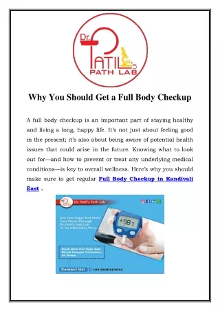 Full Body Checkup in Kandivali East Call-9930161014