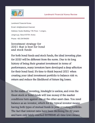 Investment strategy for 2021 that is best for bond and stock funds