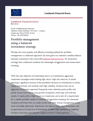 Portfolio management using a balanced investment strategy