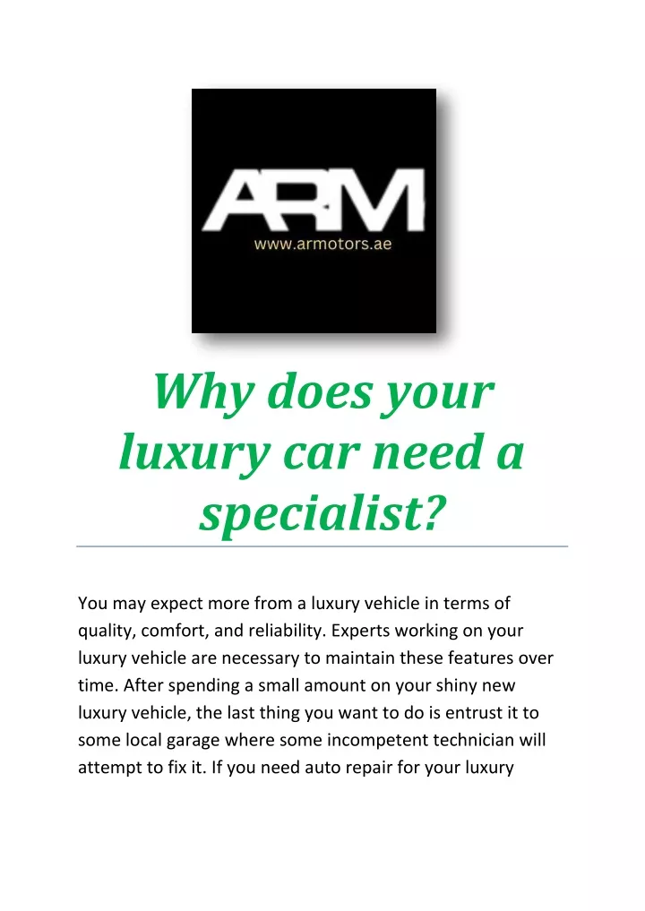 why does your luxury car need a specialist