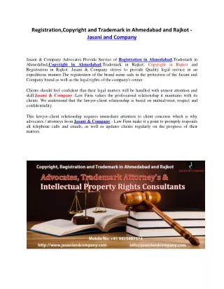 Registration,Copyright and Trademark in Ahmedabad and Rajkot - Jasani and Compan
