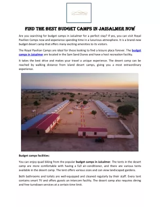 Find The Best Budget Camps In Jaisalmer Now