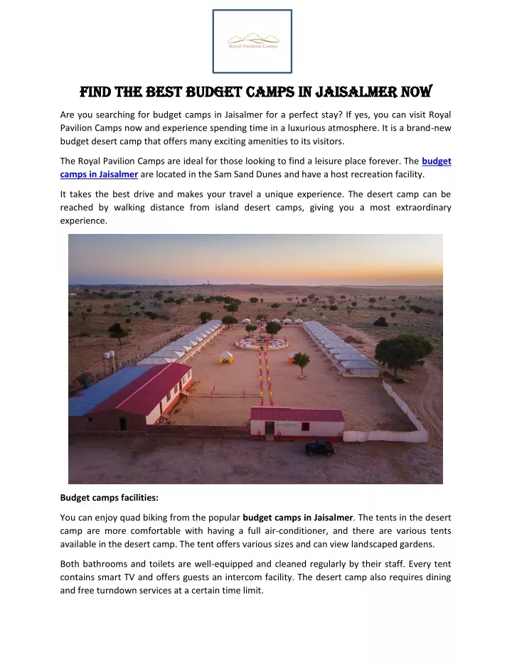 find the best budget camps in jaisalmer now find