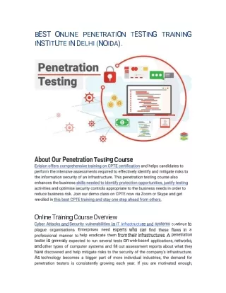 BEST ONLINE PENETRATION TESTING TRAINING INSTITUTE IN DELHI (NOIDA).