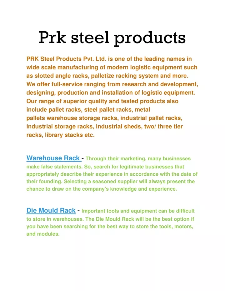 prk steel products