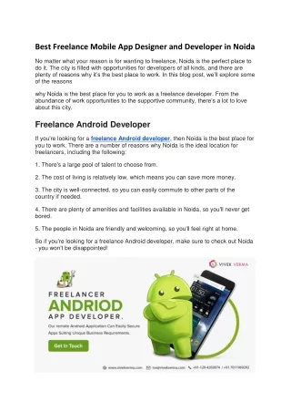 Best Freelance Mobile App Designer and Developer in Noida
