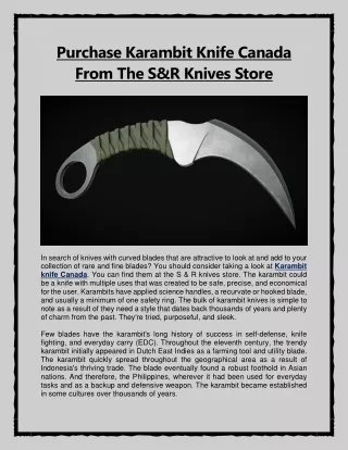 Purchase Karambit Knife Canada From The S&R Knives Store