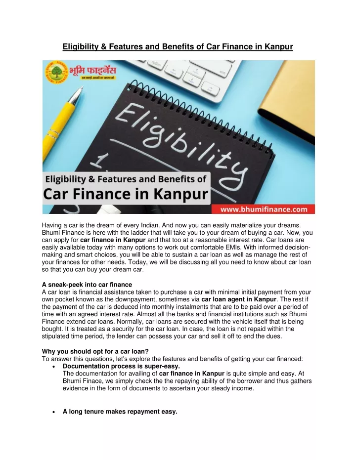 eligibility features and benefits of car finance