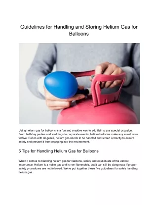 Guidelines for Handling and Storing Helium Gas for Balloons