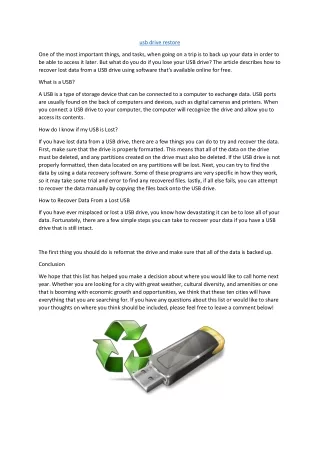 usb drive restore