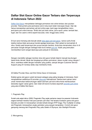 Daftar Slot Gacor Online Gacor Terbaru dan Terpercaya di Indonesia Tahun 2022