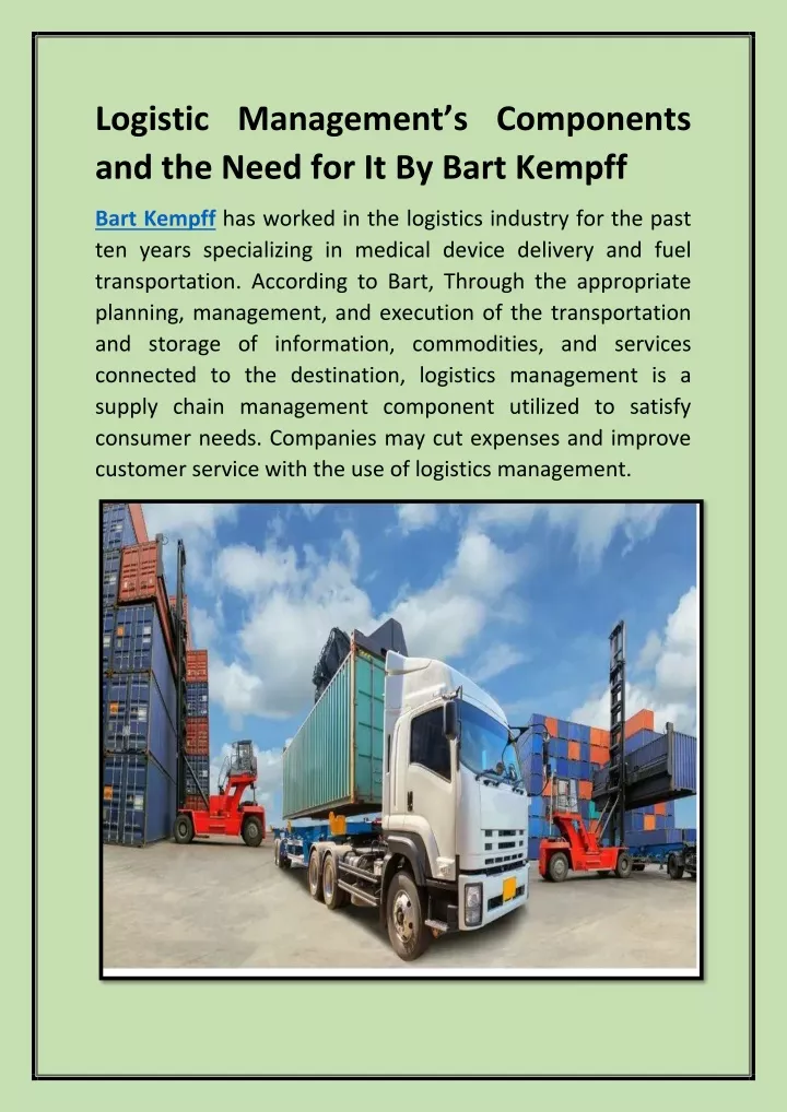 logistic management s components and the need