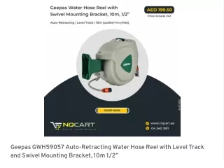 Geepas GWH59057 Auto-Retracting Water Hose Reel with Level Track and Swivel Mounting Bracket, 10m 1/2”