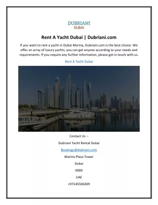 Rent A Yacht Dubai  Dubriani.com
