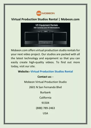 Virtual Production Studios Rental | Mobeon.com