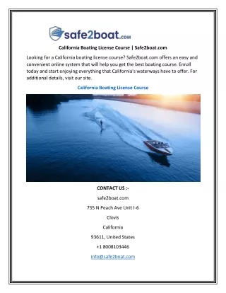 California Boating License Course Safe2boat
