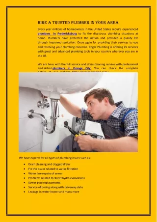 Hire a Trusted Plumber in Your Area