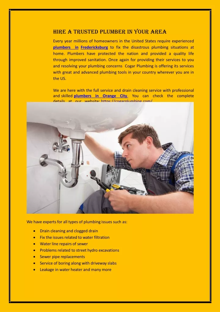 hire a trusted plumber in your area every year