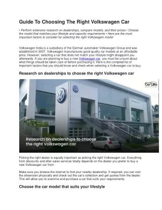 guide to choosing the right volkswagen car
