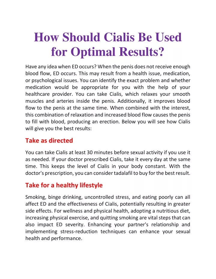 how should cialis be used for optimal results