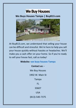 We Buys Houses Tampa | Buy813.com