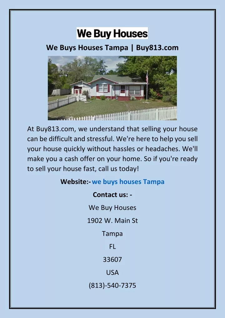 we buys houses tampa buy813 com