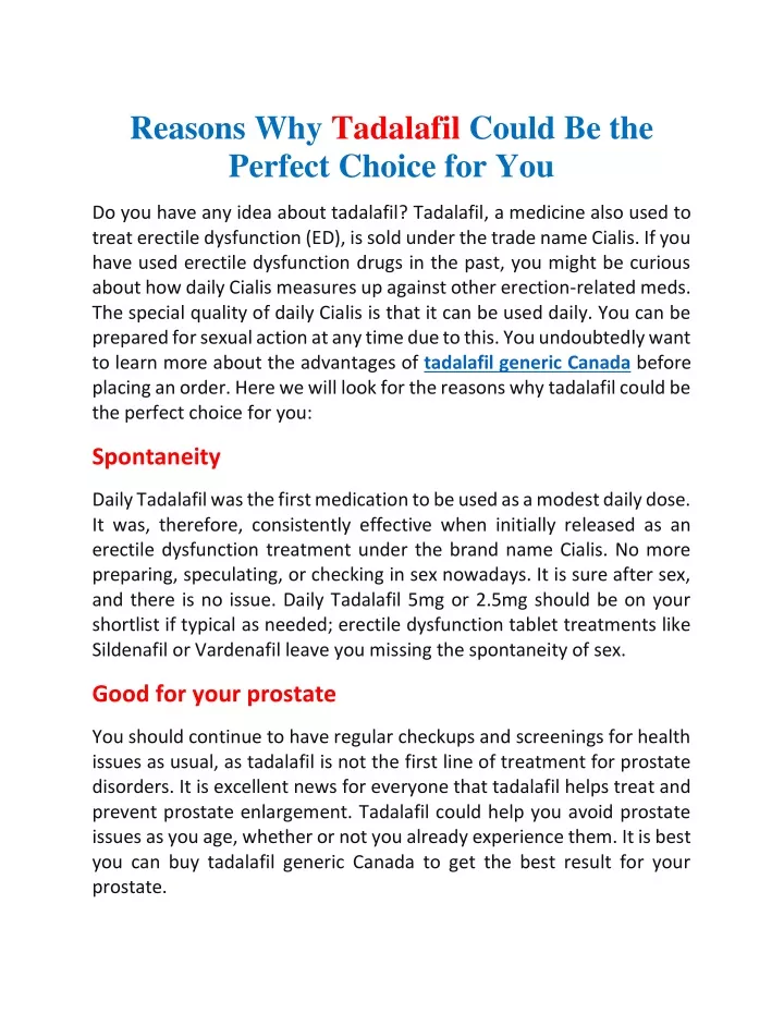 reasons why tadalafil could be the perfect choice