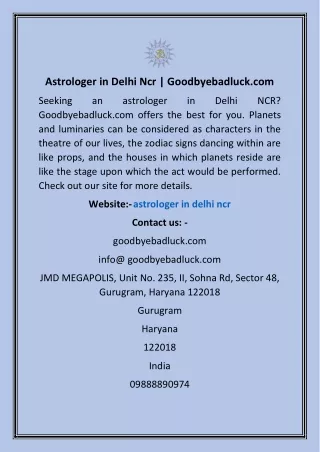 Astrologer in Delhi Ncr | Goodbyebadluck.com
