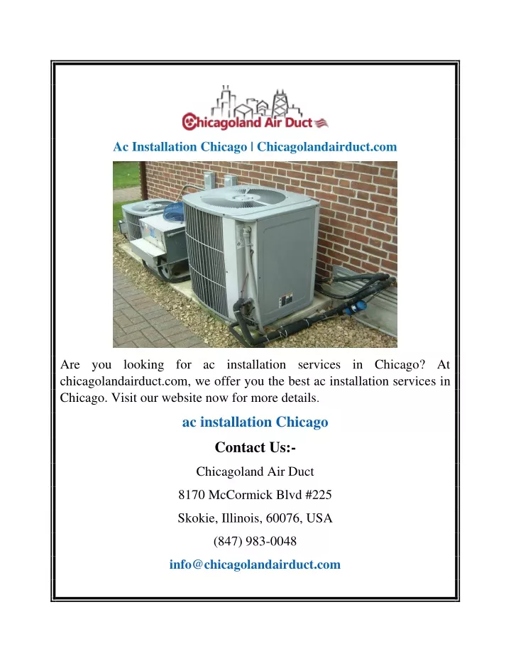 ac installation chicago chicagolandairduct com