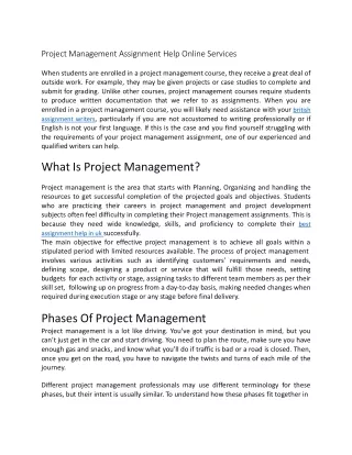 Project Management Assignment Help Online Services