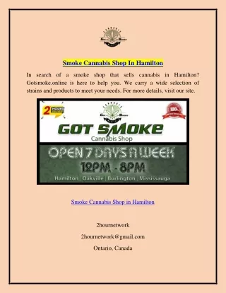 Smoke Cannabis Shop In Hamilton  Gotsmoke.online