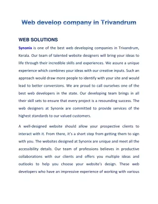 Web develop company in Trivandrum