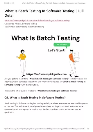 What Is Batch Testing In Software Testing