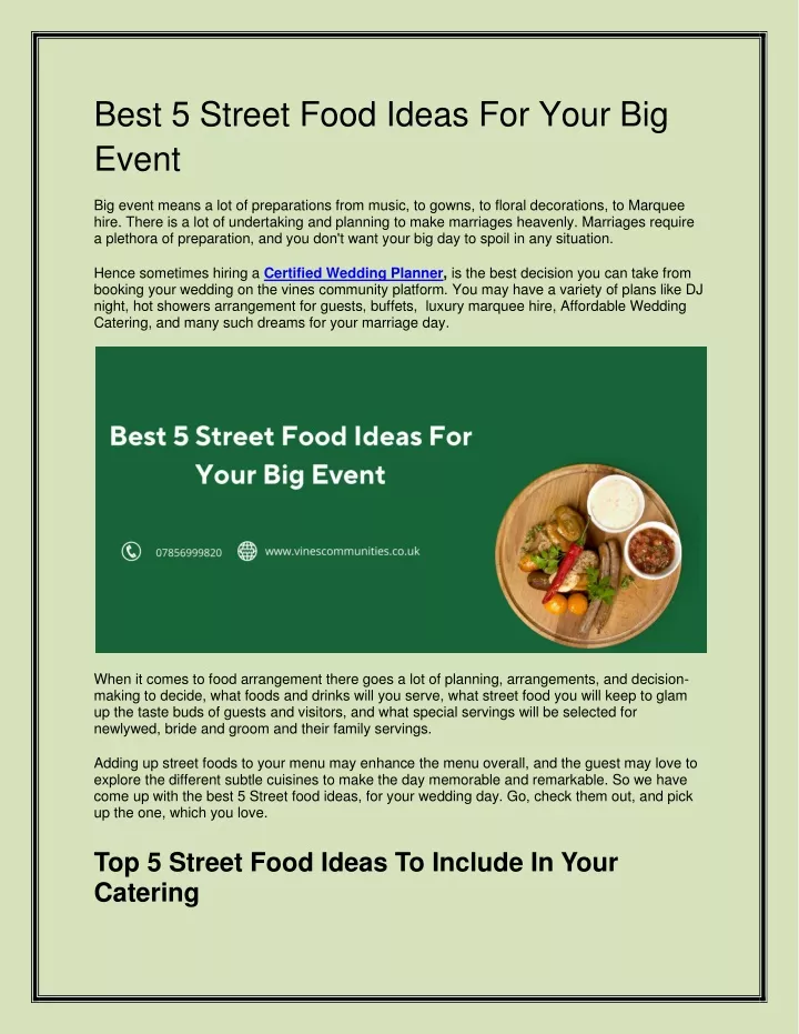 best 5 street food ideas for your big event