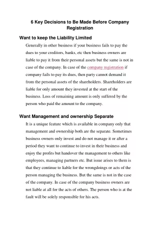 6 key decisions to be made before company