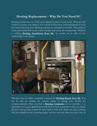 Heating Replacement - Why Do You Need It