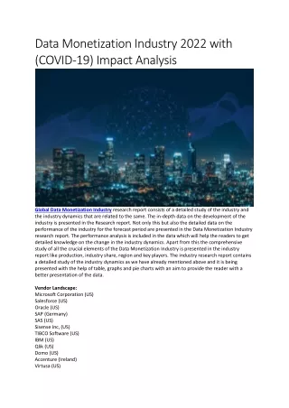 data monetization industry 2022 with covid