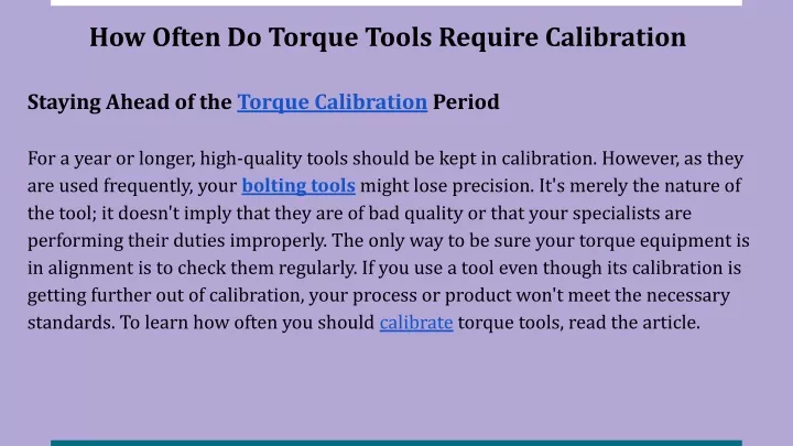 how often do torque tools require calibration