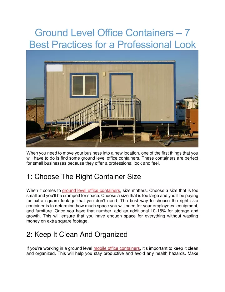 ground level office containers 7 best practices